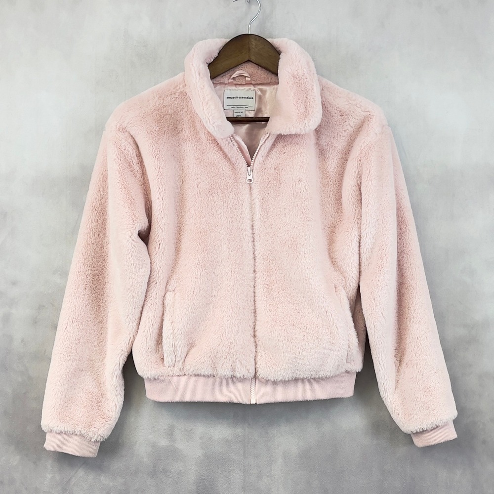 Amazon‎ Essentials Faux Fur Jacket Kids XXL 14-16 Pink Soft Zip Up Kawaii Cozy